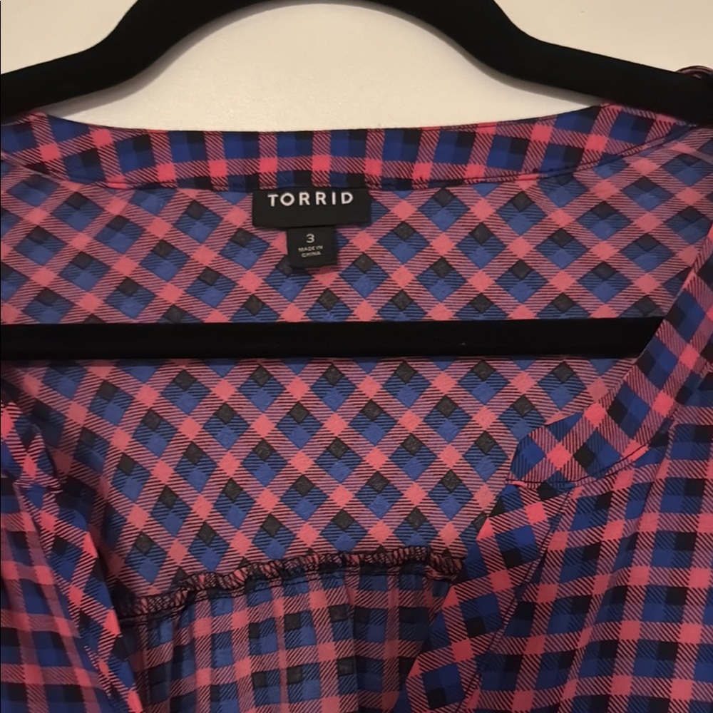 Torrid Blue and Pink Short Sleeve Boxy Blouse